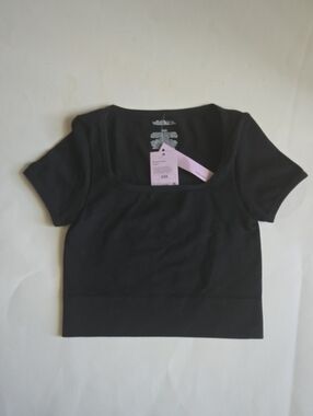 NWT Wild Fable Seamless Ribbed Scoop Neck Crop Top Tee XXS Black